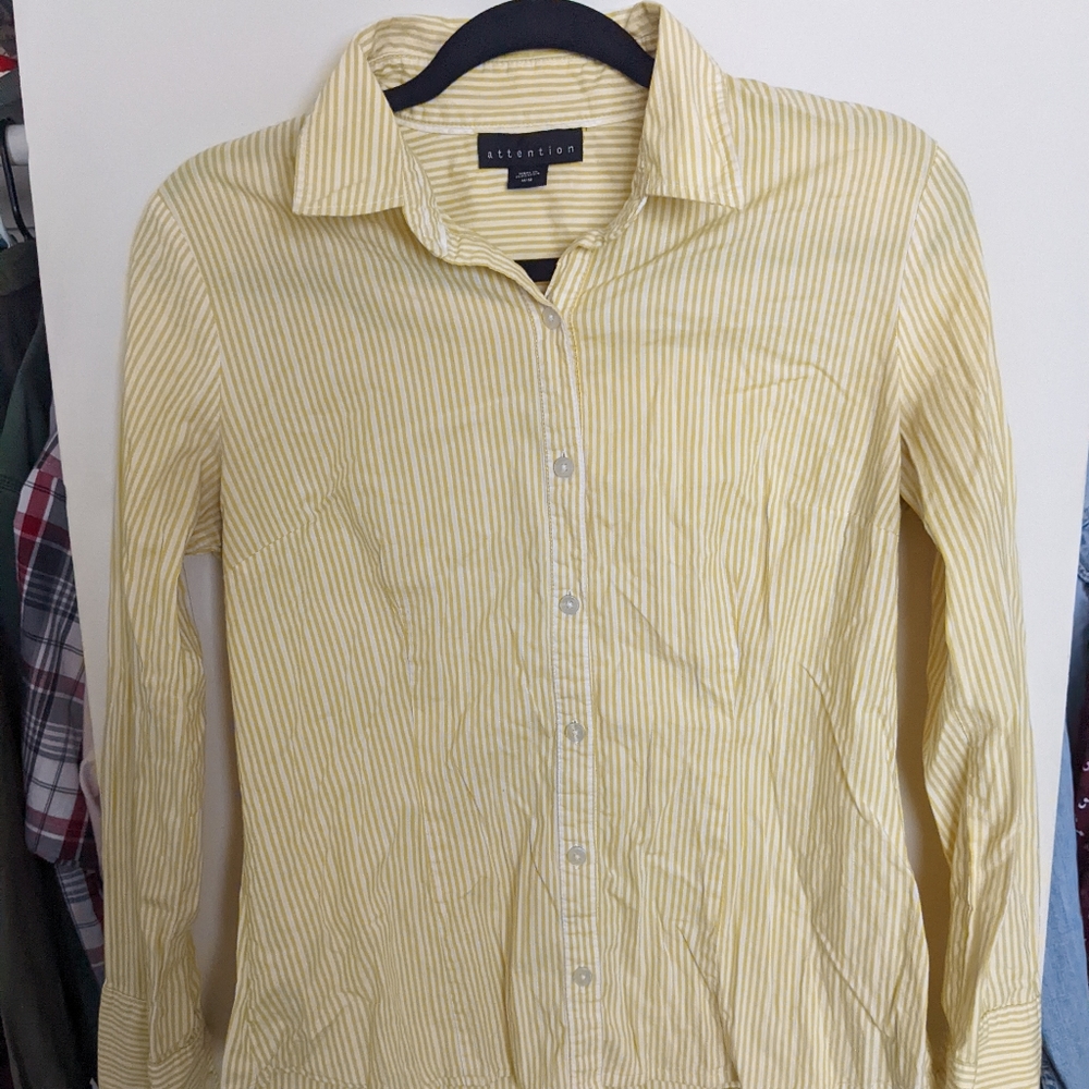 Yellow & White Striped Attention Button Up Blouse (M)